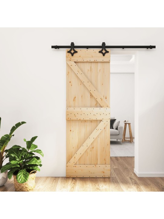 Posuvné dveře s kováním 70 x 210 cm masivní borové dřevo