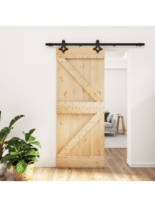 Posuvné dveře s kováním 85 x 210 cm masivní borové dřevo