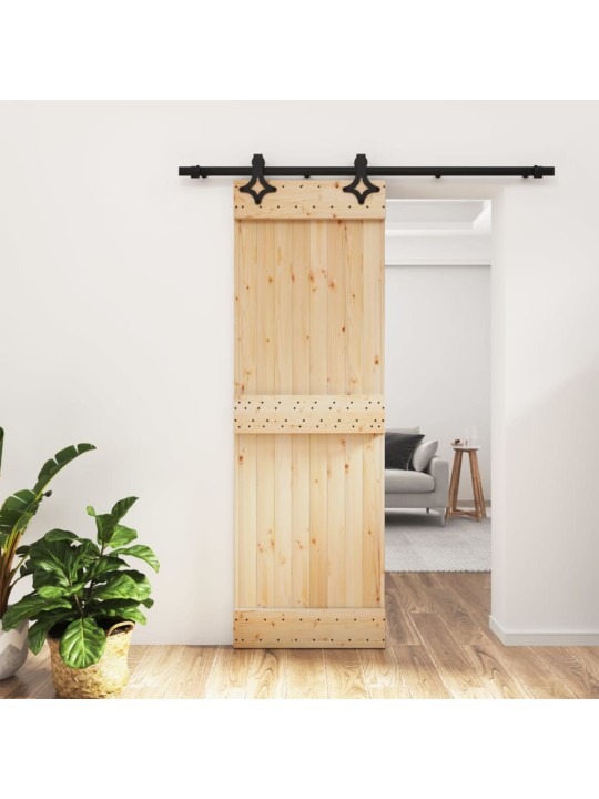 Posuvné dveře s kováním 70 x 210 cm masivní borové dřevo