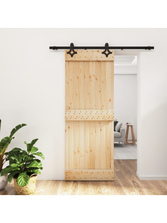Posuvné dveře s kováním 80 x 210 cm masivní borové dřevo