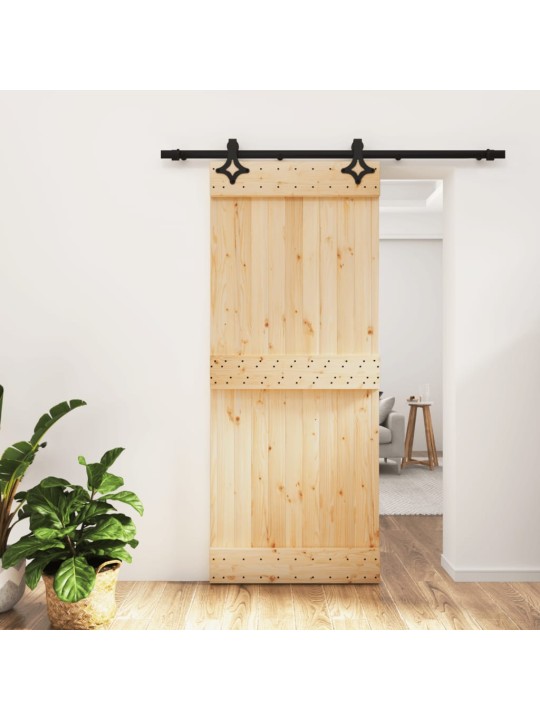 Posuvné dveře s kováním 85 x 210 cm masivní borové dřevo