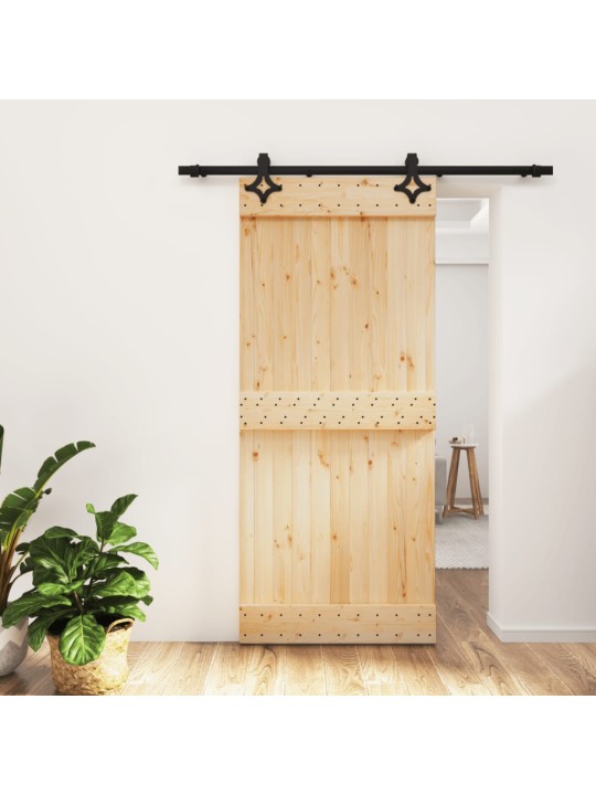 Posuvné dveře s kováním 90 x 210 cm masivní borové dřevo