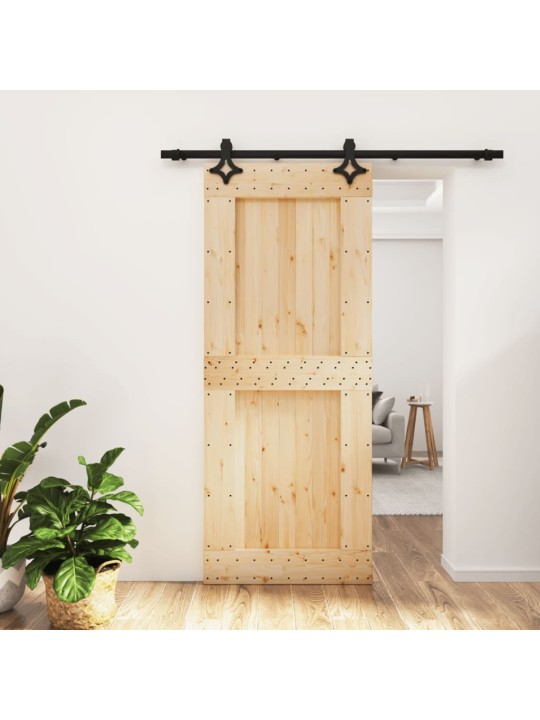 Posuvné dveře s kováním 85 x 210 cm masivní borové dřevo
