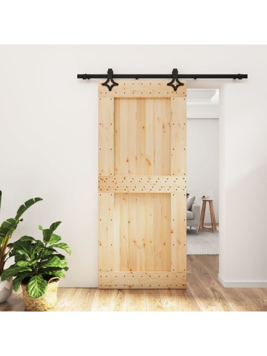 Posuvné dveře s kováním 90 x 210 cm masivní borové dřevo