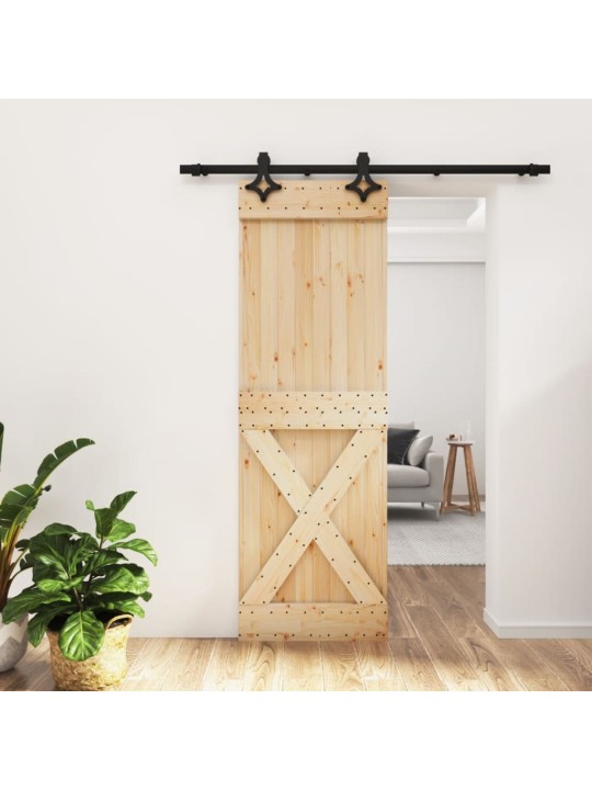 Posuvné dveře s kováním 70 x 210 cm masivní borové dřevo