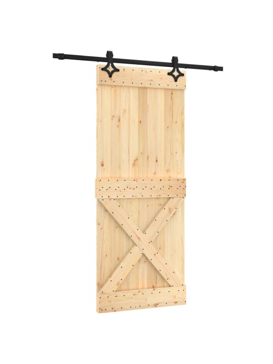 Posuvné dveře s kováním 85 x 210 cm masivní borové dřevo