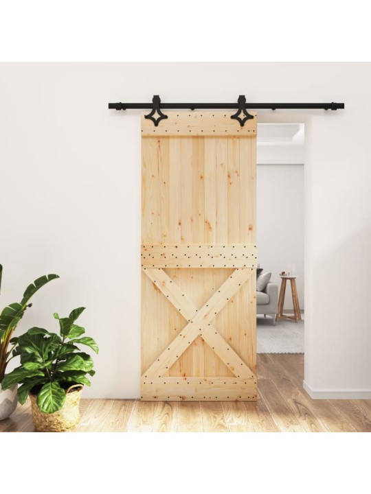 Posuvné dveře s kováním 85 x 210 cm masivní borové dřevo