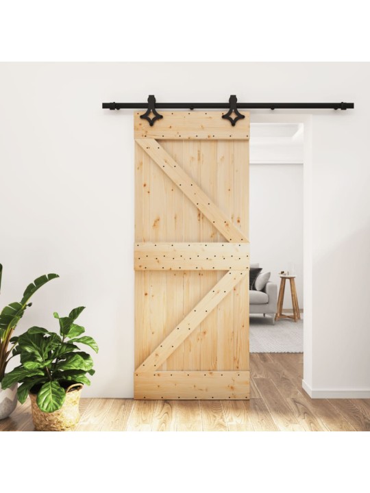 Posuvné dveře s kováním 85 x 210 cm masivní borové dřevo