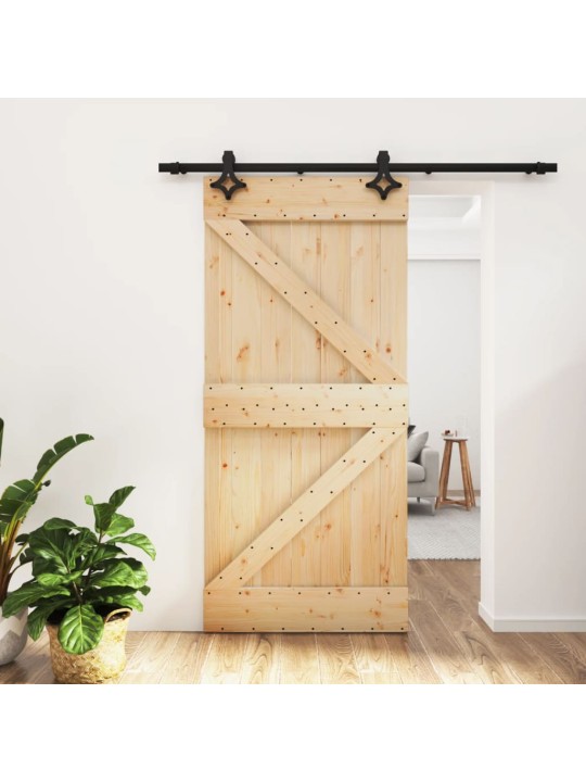Posuvné dveře s kováním 95 x 210 cm masivní borové dřevo