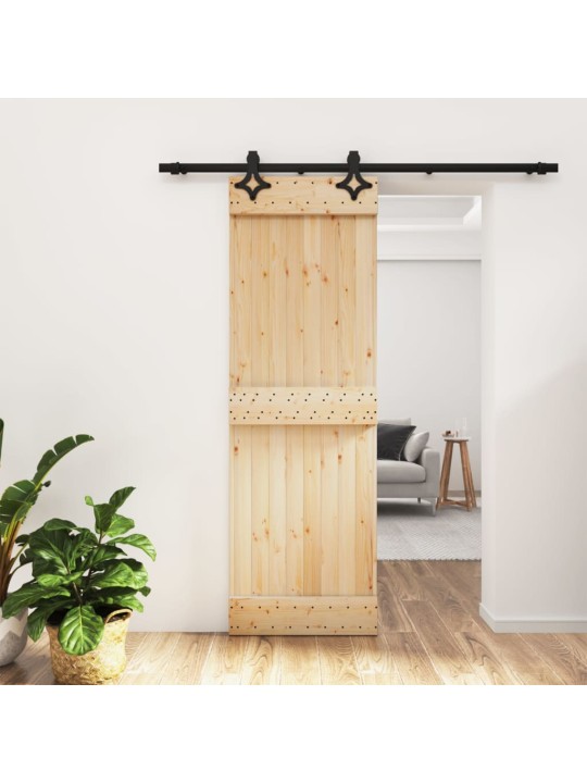 Posuvné dveře s kováním 70 x 210 cm masivní borové dřevo