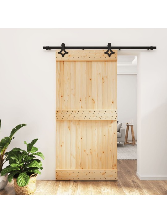 Posuvné dveře s kováním 100 x 210 cm masivní borové dřevo