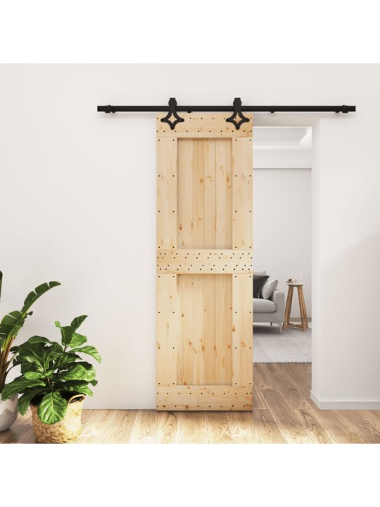Posuvné dveře s kováním 70 x 210 cm masivní borové dřevo