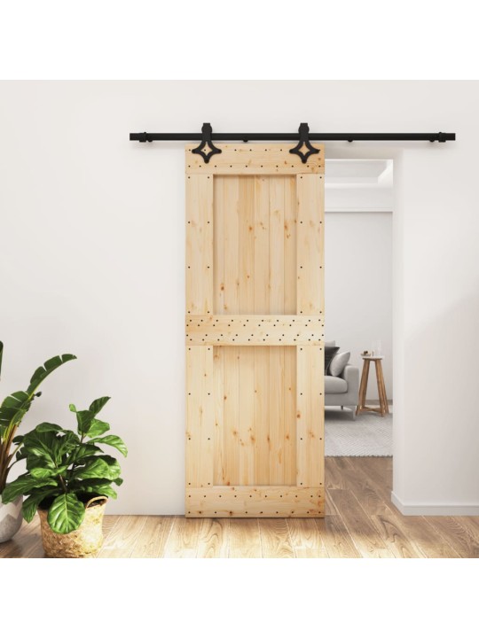 Posuvné dveře s kováním 80 x 210 cm masivní borové dřevo