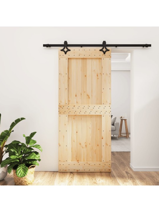 Posuvné dveře s kováním 90 x 210 cm masivní borové dřevo