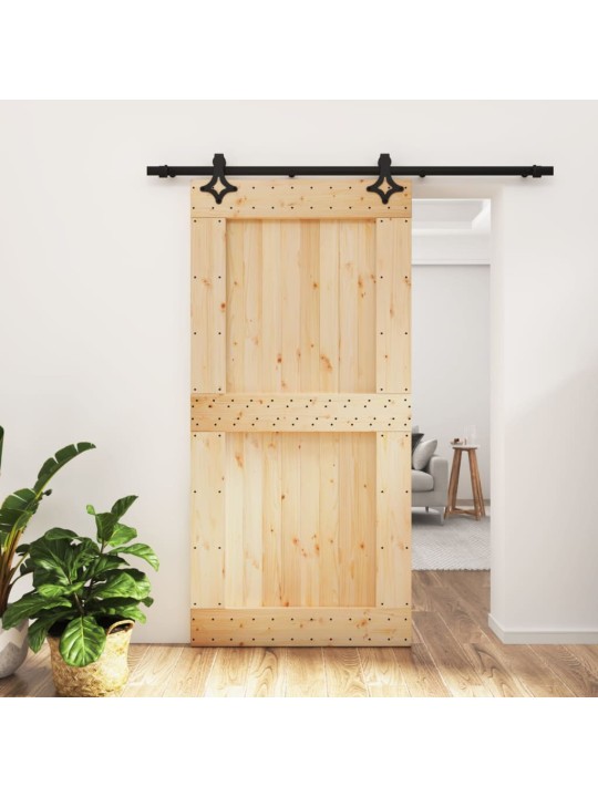 Posuvné dveře s kováním 100 x 210 cm masivní borové dřevo