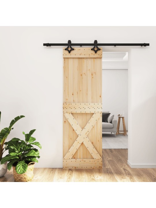 Posuvné dveře s kováním 70 x 210 cm masivní borové dřevo