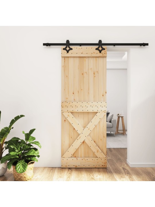 Posuvné dveře s kováním 80 x 210 cm masivní borové dřevo