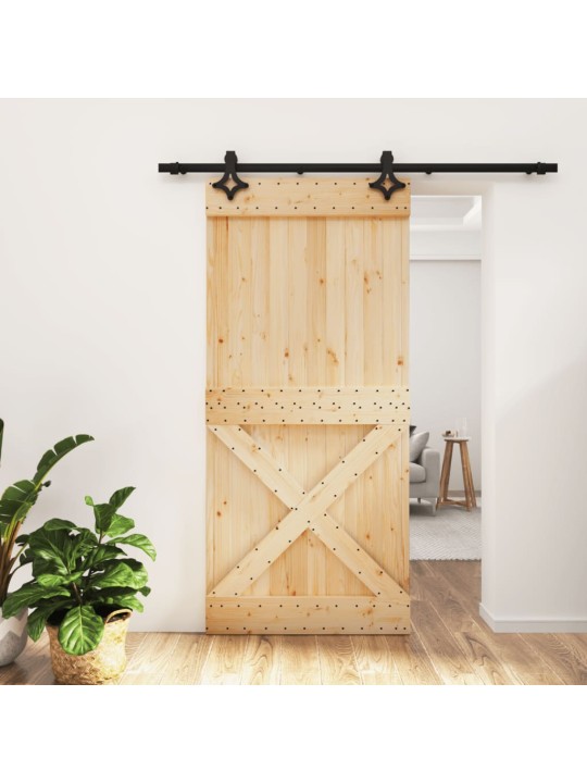 Posuvné dveře s kováním 95 x 210 cm masivní borové dřevo