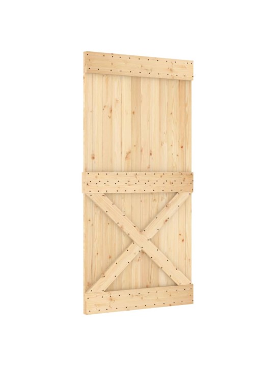 Posuvné dveře s kováním 100 x 210 cm masivní borové dřevo