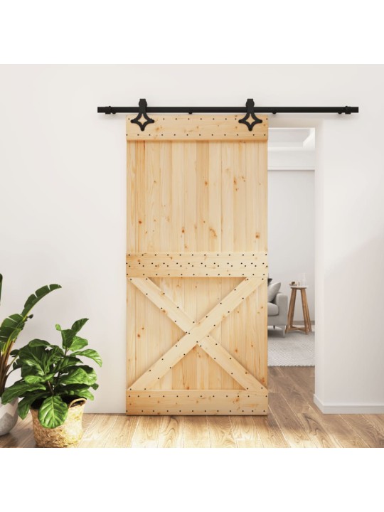 Posuvné dveře s kováním 100 x 210 cm masivní borové dřevo