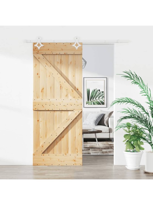 Posuvné dveře s kováním 85 x 210 cm masivní borové dřevo