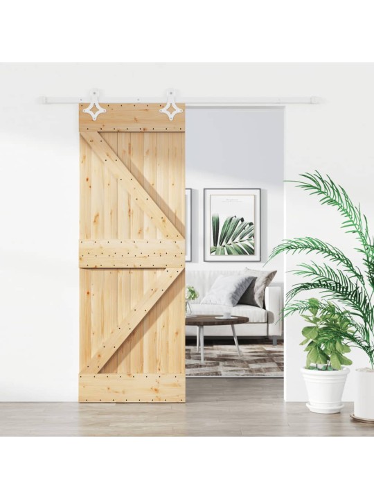 Posuvné dveře s kováním 80 x 210 cm masivní borové dřevo