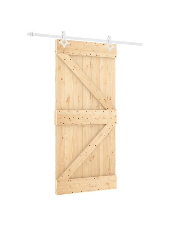 Posuvné dveře s kováním 90 x 210 cm masivní borové dřevo
