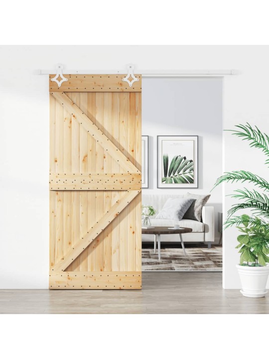 Posuvné dveře s kováním 90 x 210 cm masivní borové dřevo