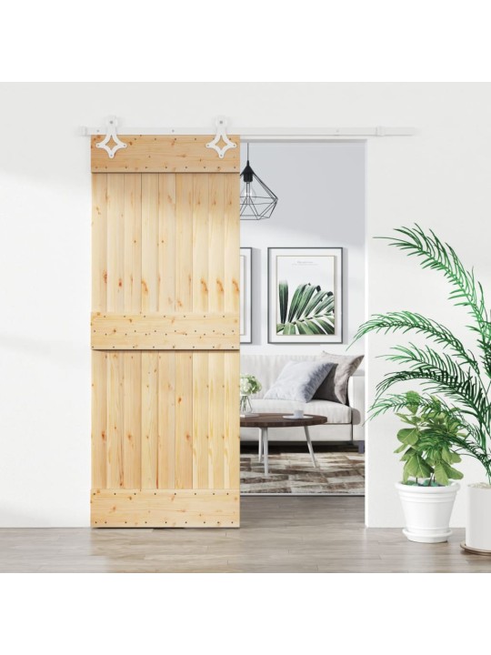 Posuvné dveře s kováním 85 x 210 cm masivní borové dřevo