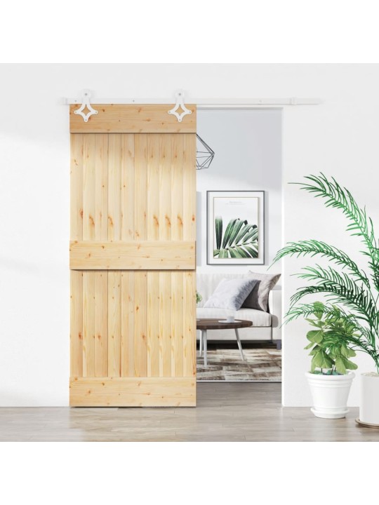 Posuvné dveře s kováním 90 x 210 cm masivní borové dřevo