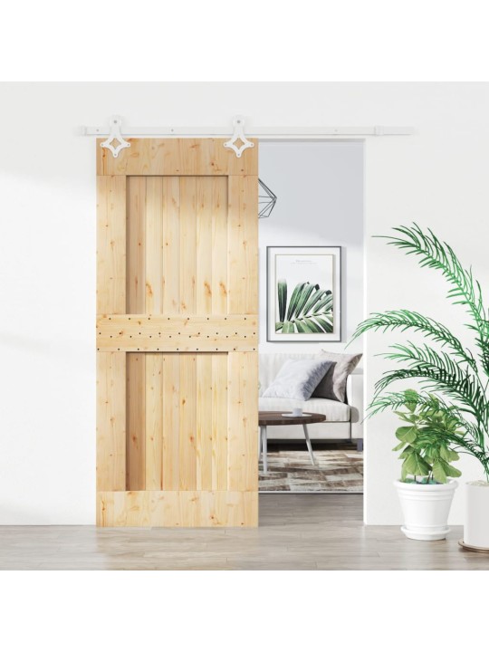 Posuvné dveře s kováním 85 x 210 cm masivní borové dřevo
