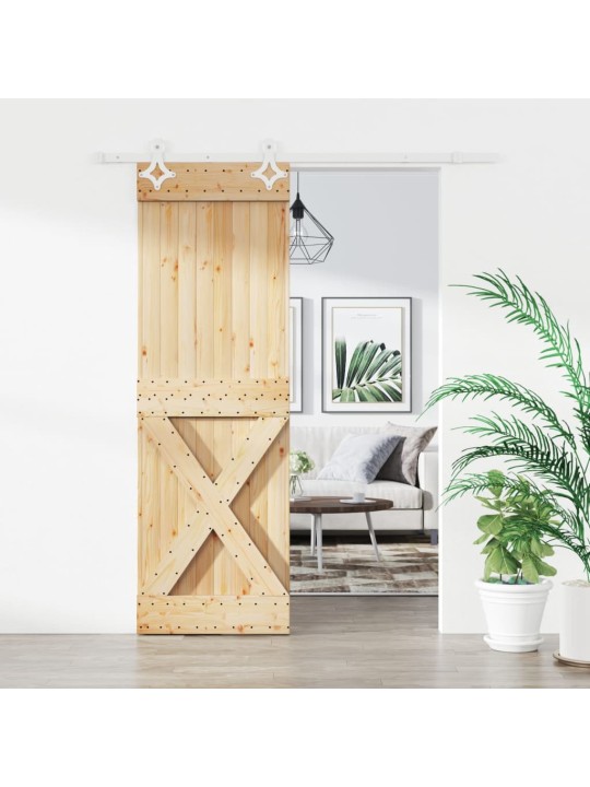 Posuvné dveře s kováním 70 x 210 cm masivní borové dřevo