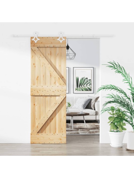 Posuvné dveře s kováním 70 x 210 cm masivní borové dřevo