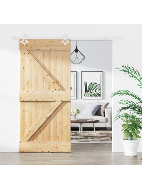 Posuvné dveře s kováním 95 x 210 cm masivní borové dřevo