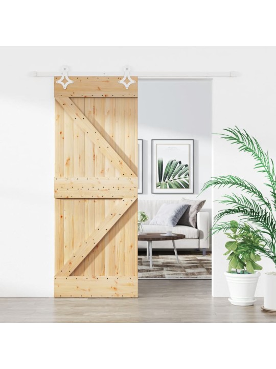 Posuvné dveře s kováním 80 x 210 cm masivní borové dřevo