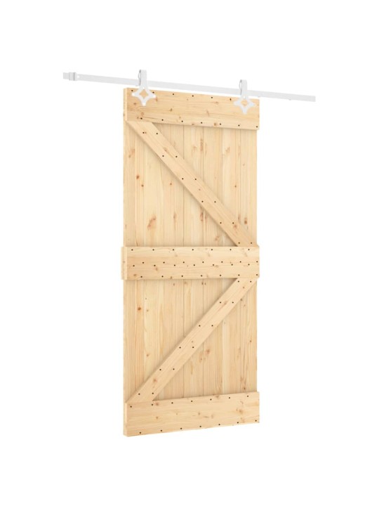 Posuvné dveře s kováním 90 x 210 cm masivní borové dřevo