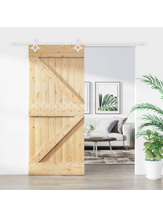 Posuvné dveře s kováním 90 x 210 cm masivní borové dřevo
