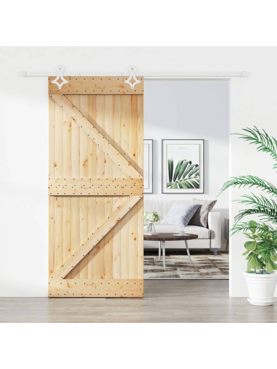 Posuvné dveře s kováním 100 x 210 cm masivní borové dřevo