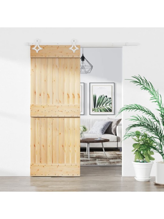 Posuvné dveře s kováním 85 x 210 cm masivní borové dřevo
