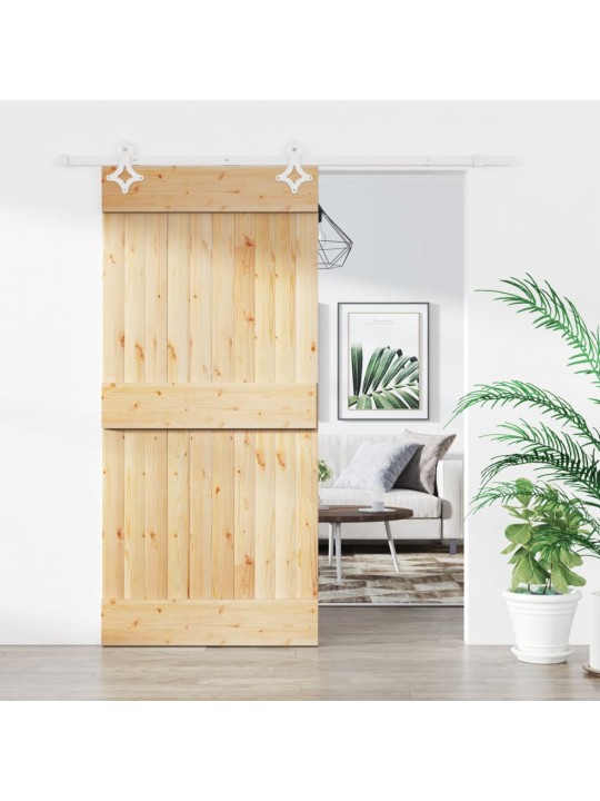 Posuvné dveře s kováním 90 x 210 cm masivní borové dřevo