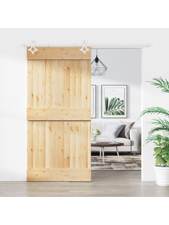 Posuvné dveře s kováním 100 x 210 cm masivní borové dřevo