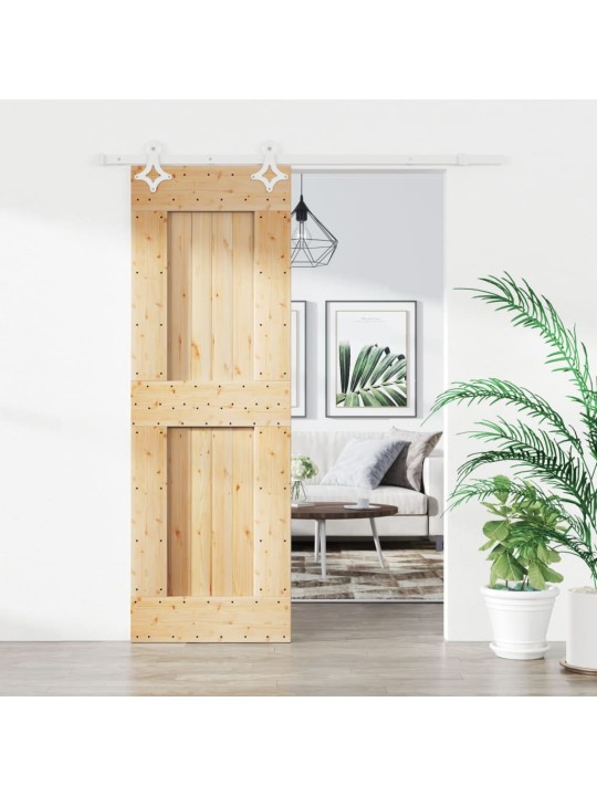 Posuvné dveře s kováním 70 x 210 cm masivní borové dřevo
