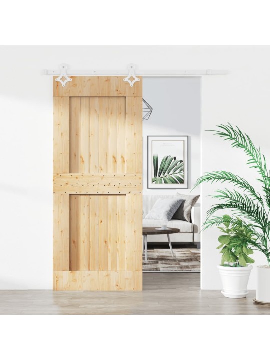 Posuvné dveře s kováním 85 x 210 cm masivní borové dřevo