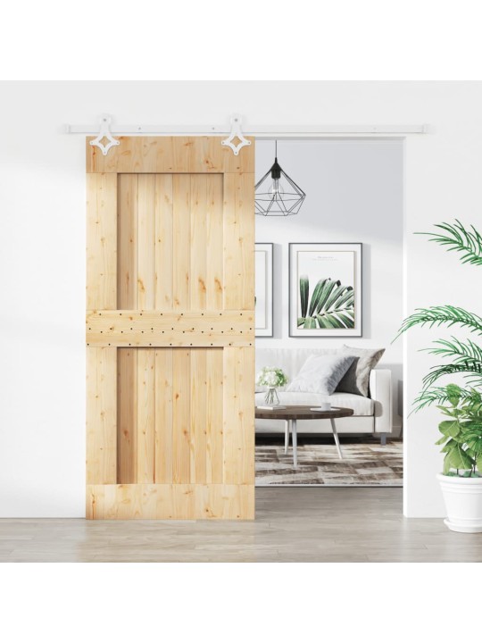 Posuvné dveře s kováním 90 x 210 cm masivní borové dřevo