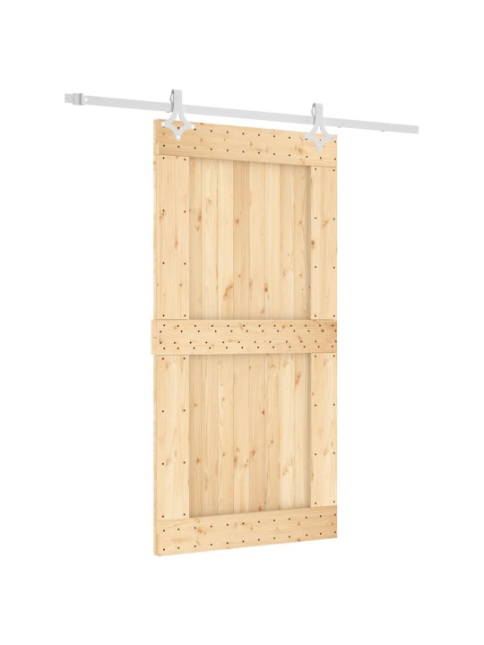 Posuvné dveře s kováním 100 x 210 cm masivní borové dřevo