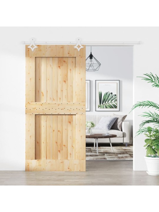 Posuvné dveře s kováním 100 x 210 cm masivní borové dřevo