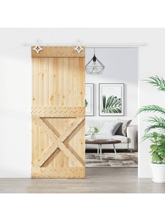 Posuvné dveře s kováním 85 x 210 cm masivní borové dřevo