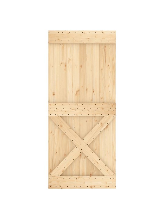 Posuvné dveře s kováním 90 x 210 cm masivní borové dřevo