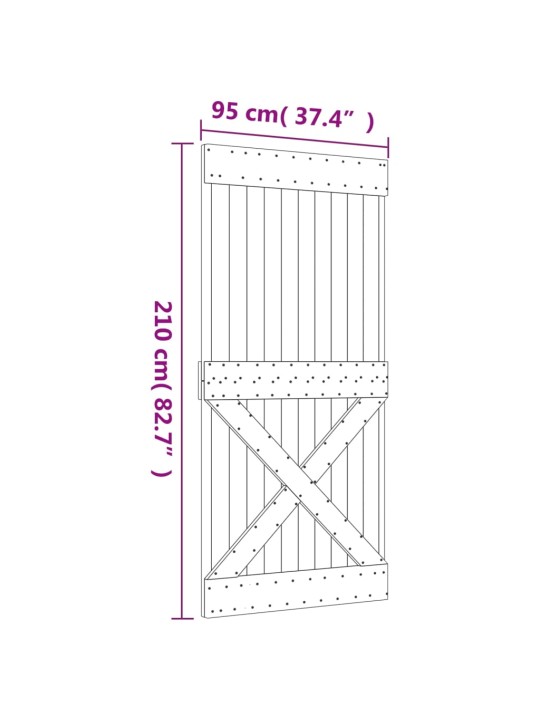 Posuvné dveře s kováním 95 x 210 cm masivní borové dřevo