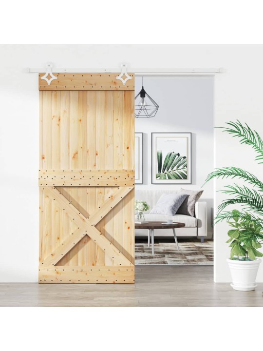 Posuvné dveře s kováním 95 x 210 cm masivní borové dřevo